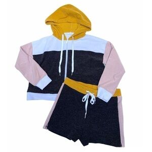 OFF Duty Pink / White / Yellow / Charcoal Colorblock Hoodie / Shorts Size Small